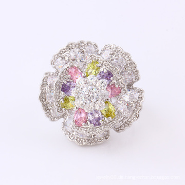 11826 Mode Luxus CZ Diamant Große Blume Versilbert Schmuck Fingerring für Hochzeit